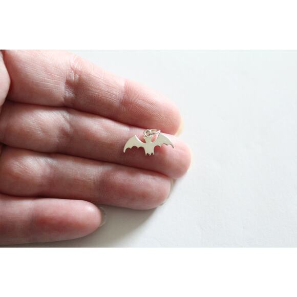 Sterling Silver Bat Charm, Cute Bat Charm, Hanging Bat Charm, Bat Charm - Picture 2 of 4